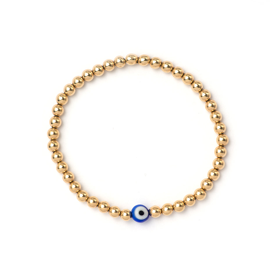 4mm Gold Bracelet with Evil Eye