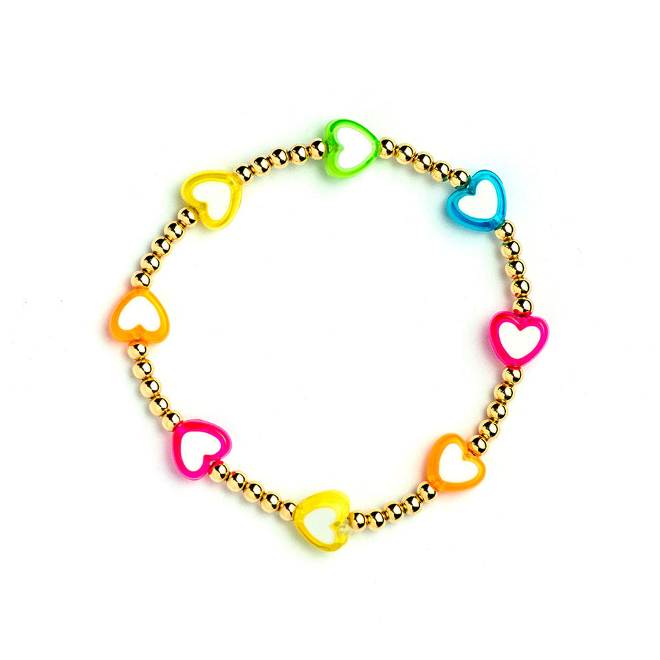 Kids 14K Gold Filled Bracelet with Rainbow Heart Beads (4mm)