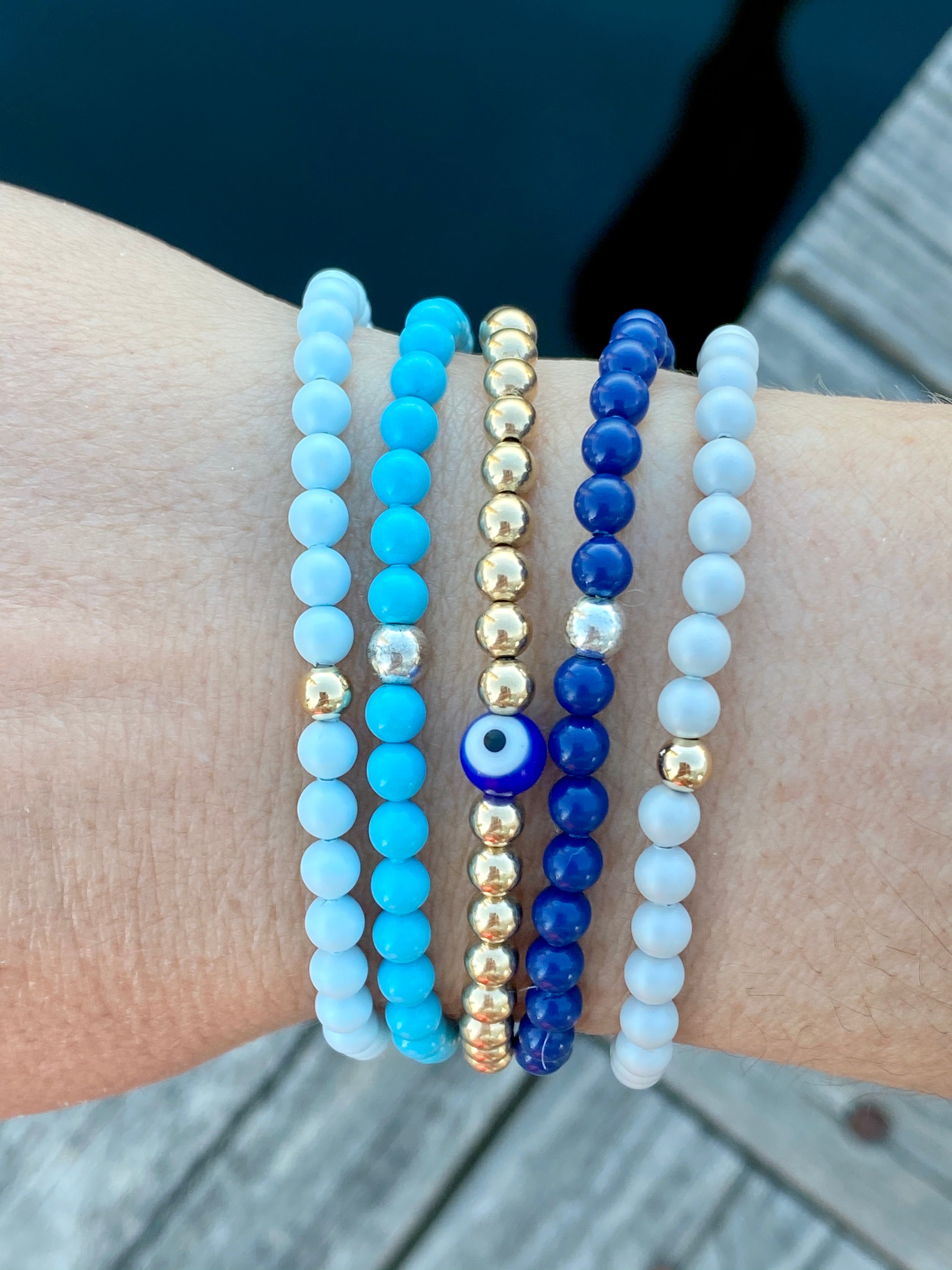 4mm Gold Bracelet with Evil Eye